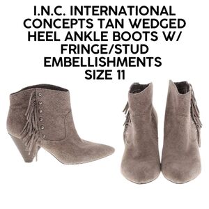 I.N.C. FRAYED & STUDDED WEDGE HEELED ANKLE BOOT